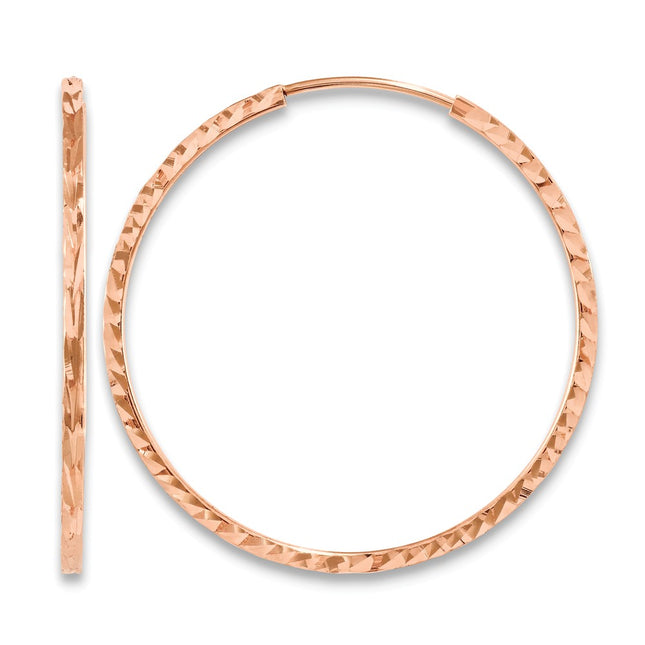 14k Rose Gold Diamond-cut Square Tube Endless Hoop Earrings