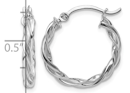 14K Polished White Gold Twisted Hoop Earrings, 20.5 x 2.5mm