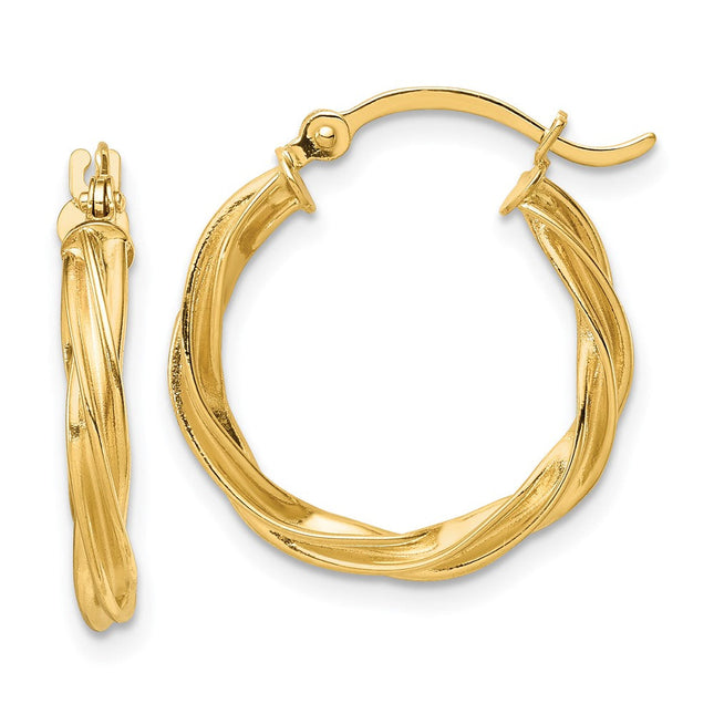 14k Polished Twisted Hoop Earrings, 20.5 x 2.5mm