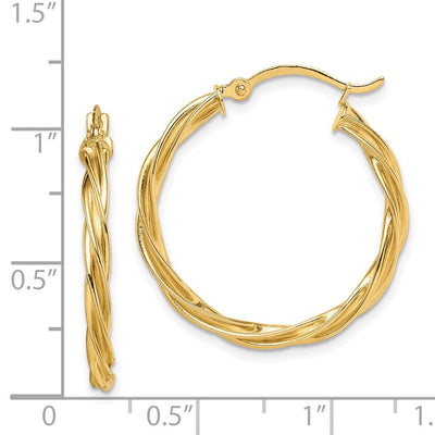 14K Polished Twisted Hoop Earrings, 26.5 x 2.5mm