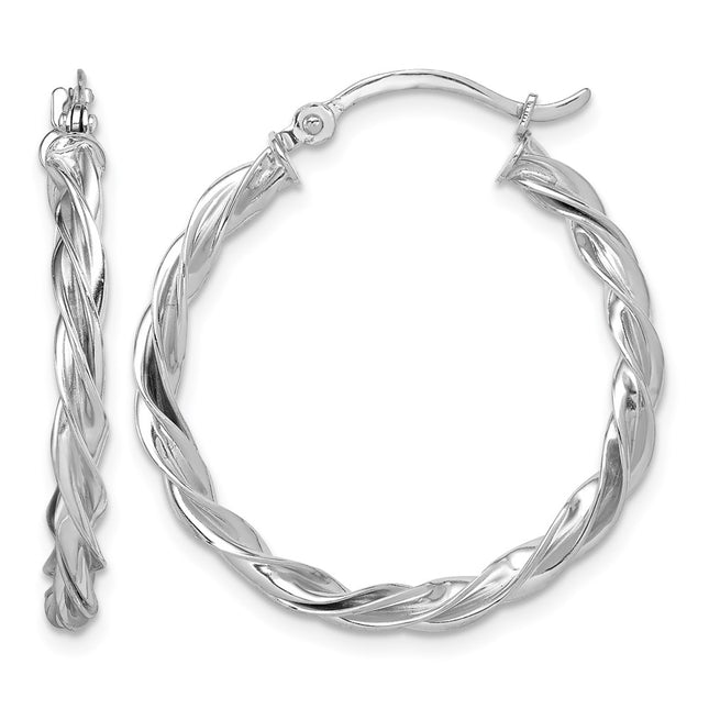 14k White Gold Polished Twisted Hoop Earrings, 26.5 x 2.5mm