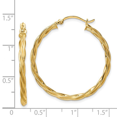 14K Polished Twisted Hoop Earrings, 33.75 x 2.5mm