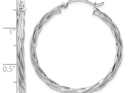 14K Polished White Gold Twisted Hoop Earrings, 33.75 x 2.5mm
