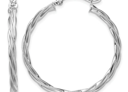 14K Polished White Gold Twisted Hoop Earrings, 33.75 x 2.5mm