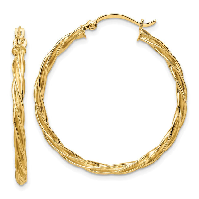 14K Polished White Gold Twisted Hoop Earrings