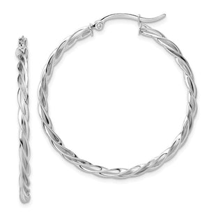 14K Polished White Gold Twisted Hoop Earrings (Style TF1609W)