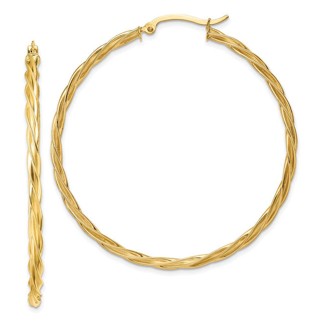 14k Polished Twisted Hoop Earrings, 51.5 x 2.5mm