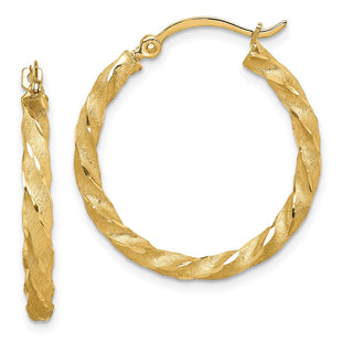 14K Twisted Satin Diamond-Cut Hoop Earrings (Style TF1611)