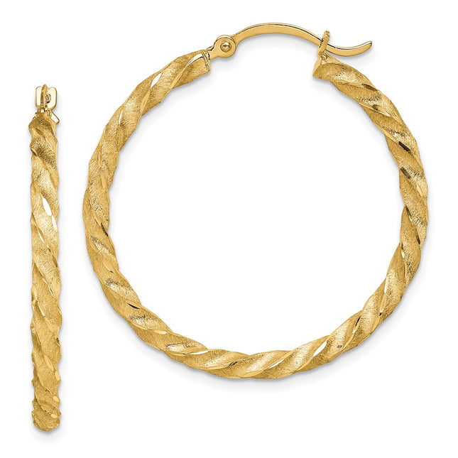 14K Twisted Satin Diamond-Cut Hoop Earrings, 33.5 x 2.8mm