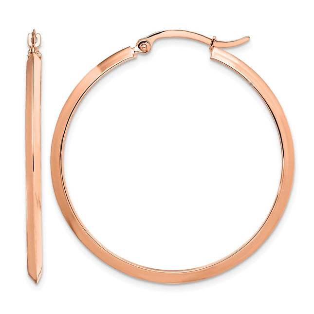 14k Rose Gold Polished Hoop Earrings, 39.25 x 2.25mm