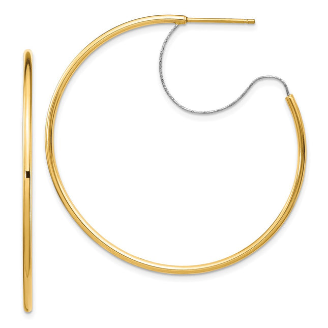 14K Two-Tone Large D/C Wire Polished Hoop Earrings, 45 x 2mm