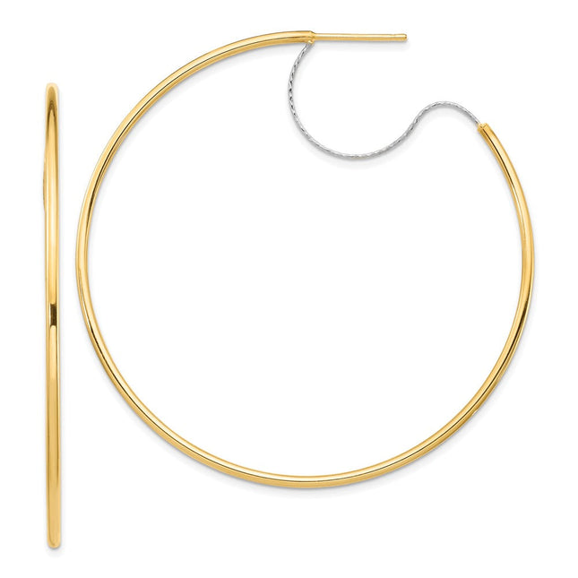 14K Two-Tone Large D/C Wire Polished Hoop Earrings, 55 x 2mm