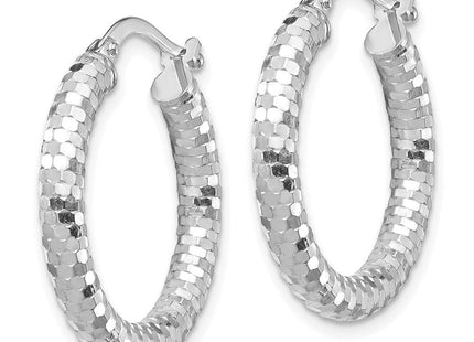 14K White Gold Diamond Cut Hoop Earrings (Style TF1701W)