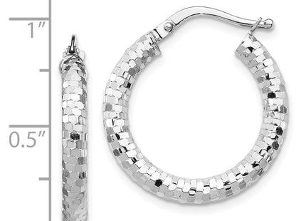 14K White Gold Diamond Cut Hoop Earrings (Style TF1701W)