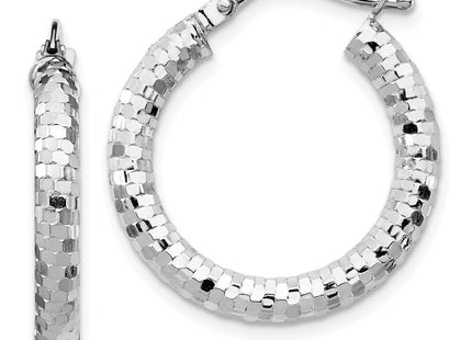 14K White Gold Diamond Cut Hoop Earrings (Style TF1701W)
