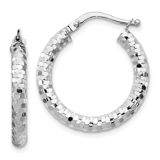 14K White Gold Diamond Cut Hoop Earrings, 22 x 3mm