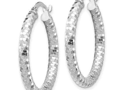 14K White Gold Diamond Cut Hoop Earrings (Style TF1702W)