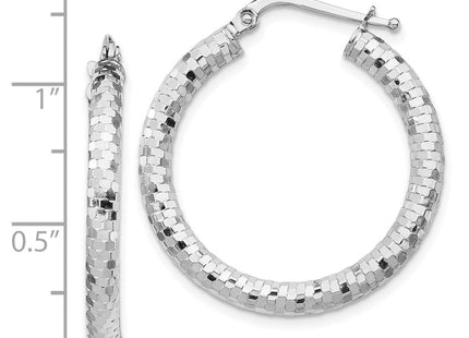 14K White Gold Diamond Cut Hoop Earrings (Style TF1702W)