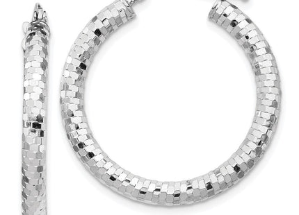 14K White Gold Diamond Cut Hoop Earrings (Style TF1702W)