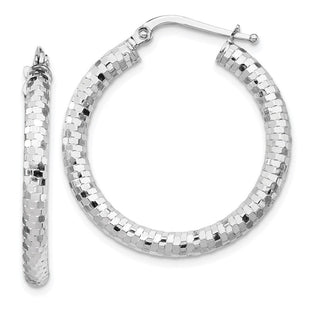 14K White Gold Diamond Cut Hoop Earrings (Style TF1702W)