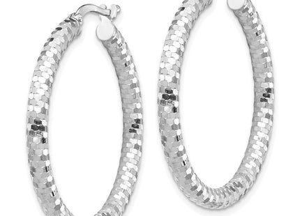 14K White Gold Diamond Cut Hoop Earrings (Style TF1703W)