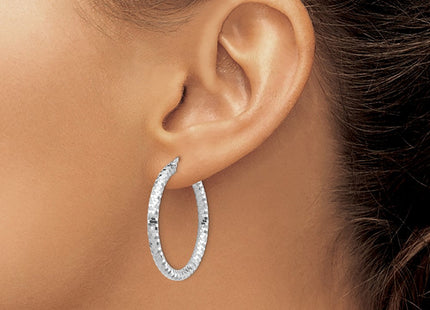 14K White Gold Diamond Cut Hoop Earrings (Style TF1703W)