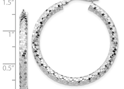 14K White Gold Diamond Cut Hoop Earrings (Style TF1703W)