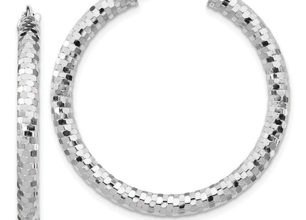 14K White Gold Diamond Cut Hoop Earrings (Style TF1703W)