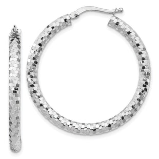 14K White Gold Diamond Cut Hoop Earrings (Style TF1703W)