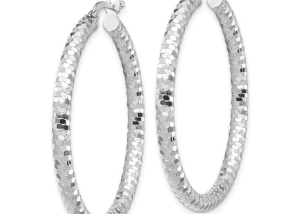 14K White Gold Diamond Cut Hoop Earrings (Style TF1704W)