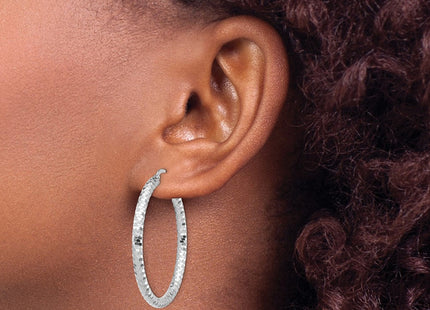 14K White Gold Diamond Cut Hoop Earrings (Style TF1704W)