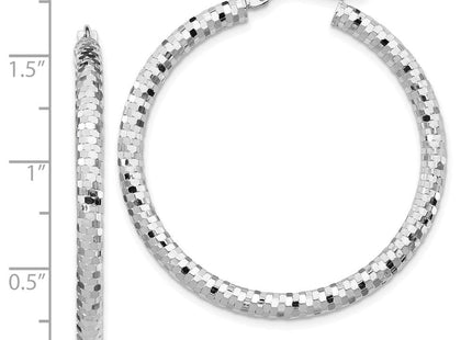 14K White Gold Diamond Cut Hoop Earrings (Style TF1704W)