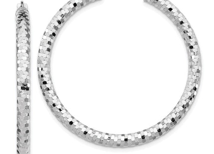 14K White Gold Diamond Cut Hoop Earrings (Style TF1704W)