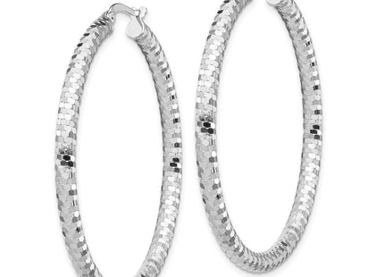 14K White Gold Diamond Cut Hoop Earrings (Style TF1705W)