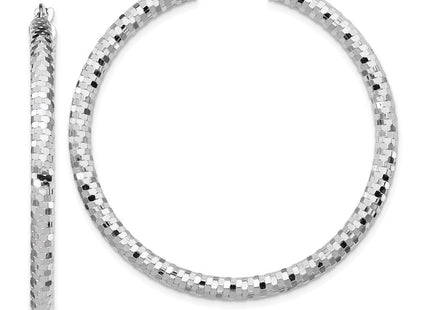 14K White Gold Diamond Cut Hoop Earrings (Style TF1705W)