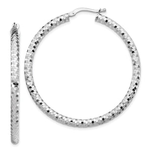 14K White Gold Diamond Cut Hoop Earrings (Style TF1705W)