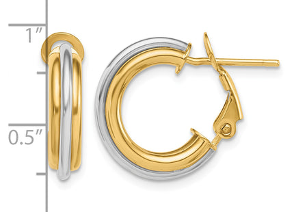 14K Two-tone Polished Omega Back Hoop Earrings, 17 x 4mm