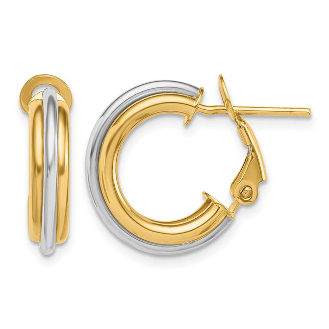 14K Two-tone Polished Omega Back Hoop Earrings, 17 x 4mm