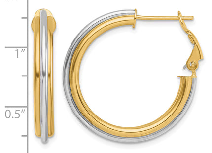 14K Two-tone Polished Omega Back Hoop Earrings, 28 x 4mm