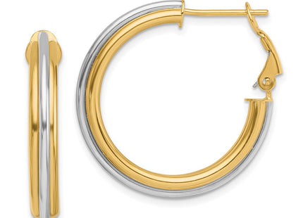 14K Two-tone Polished Omega Back Hoop Earrings (Style TF1721)
