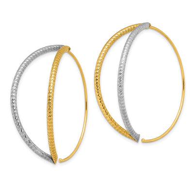 14K w/Rhodium Large Diamond-Cut Dangle Threader Earrings