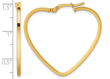 14K Polished Heart Hoop Earrings, 33 x 1.5mm