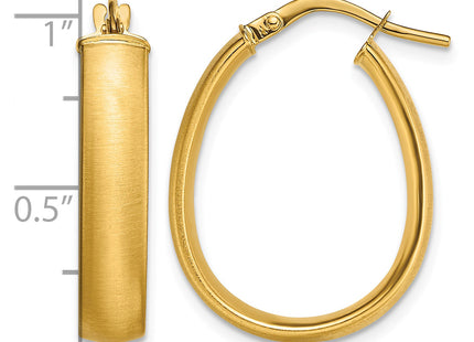 14K 4.85x18. Satin and Polished Teardrop Hoop Earrings