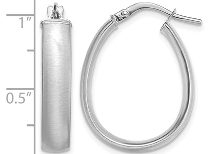 14K White Gold 4.85x18. Satin Teardrop Hoop Earrings