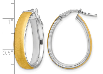 14K and White Rhodium 4.85x18. Satin and Polished Teardrop Hoop Earrings