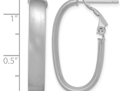 14K White Gold Satin Oval Omega Back Hoop Earrings