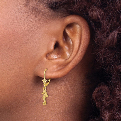 14K Seahorse Leverback Earrings