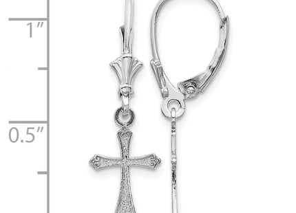 14k White Gold Cross Leverback Earrings