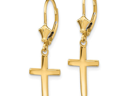 14k Polished Cross Leverback Earrings (Style TF1776)
