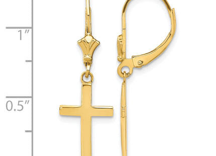 14k Polished Cross Leverback Earrings, 33.22 x 10.5mm